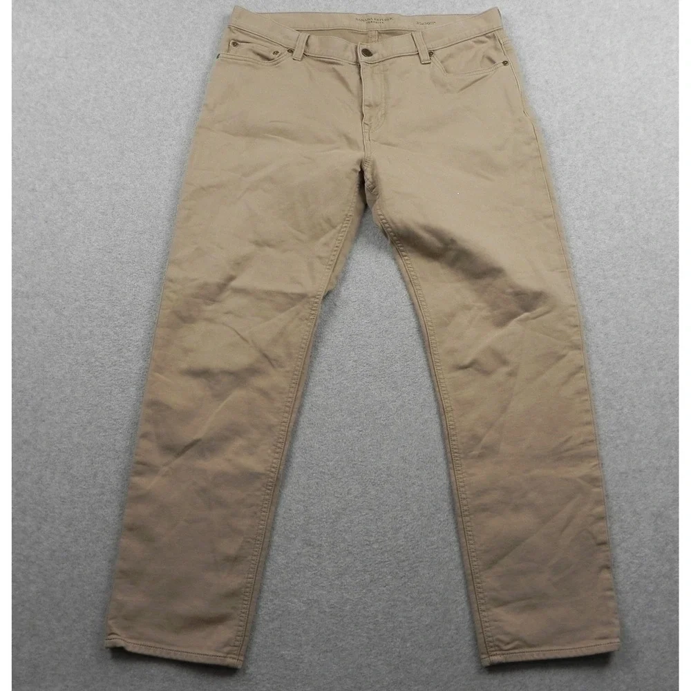 Banana Republic Traveler Pants Mens 35x30 Slim Fit Khaki Tan Chino Trousers